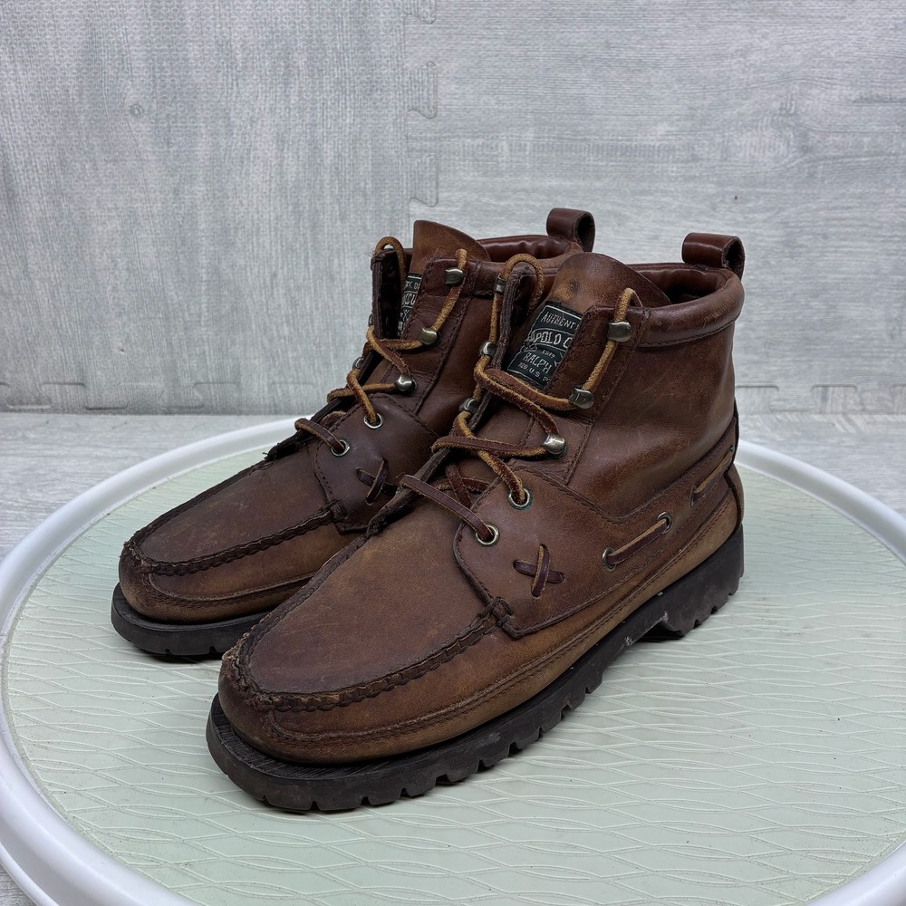 Polo Country by Ralph Lauren Brown Leather Lace-Up Moc Toe Boots - Picture 1 of 7